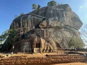 Front view of the lion rock from Arugambay Agenda's Sigiriya day tour, Best day tour in Sri Lanka