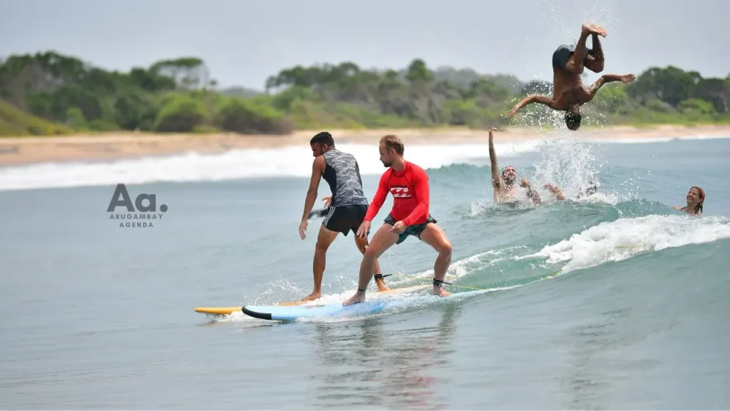 Arugam Bay surfing lessons at Peanut farm beach by Arugambay Agenda