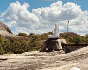 Ancient Buddha statue in Kudumbigala Monastery from Okanda Sri Murugan temple tour